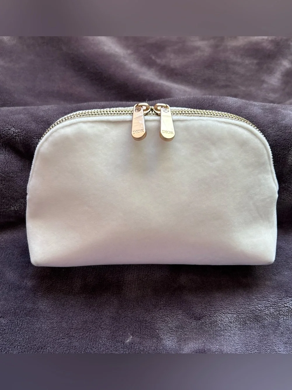 Dior Beauty Plush Velvet Golden Logo Cosmetic Makeup Zipper Pouch Cream OS